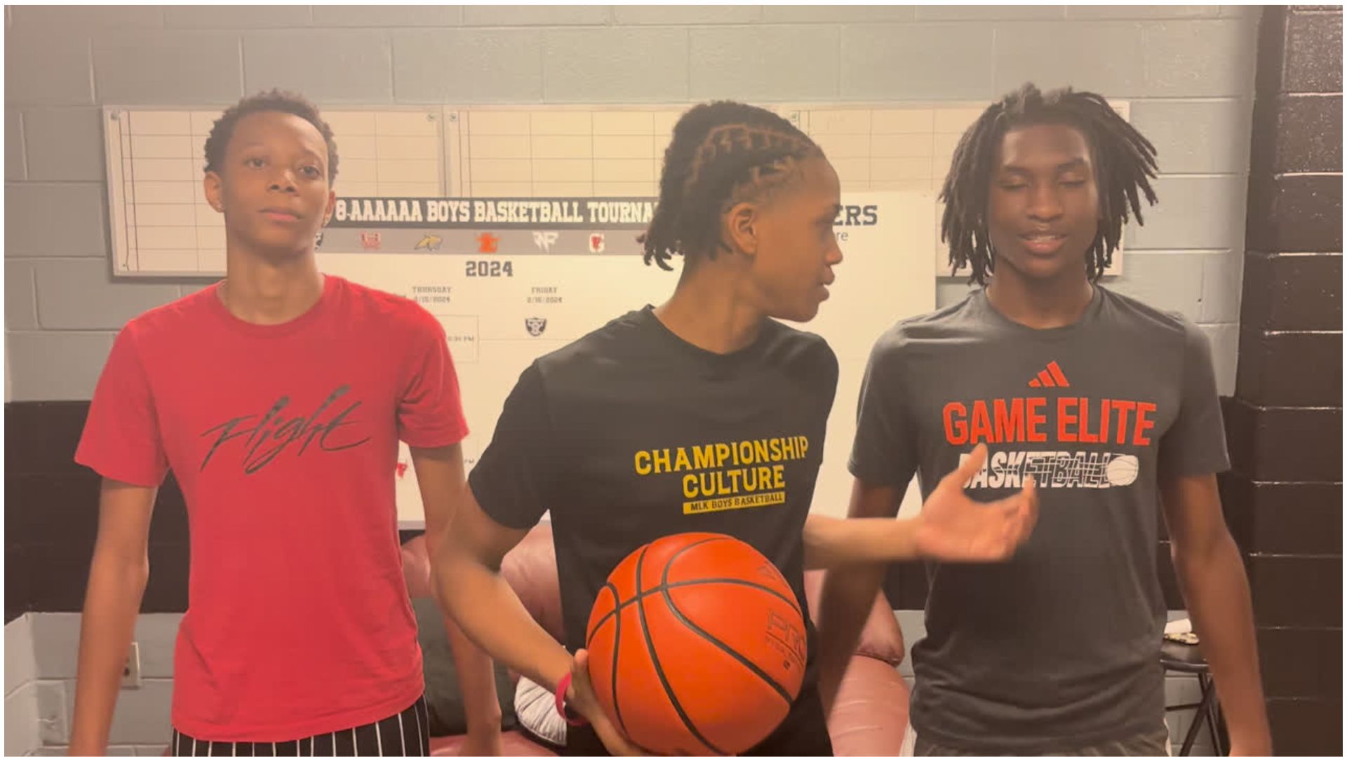 Shiloh High School basketball players being interviewed on camera
